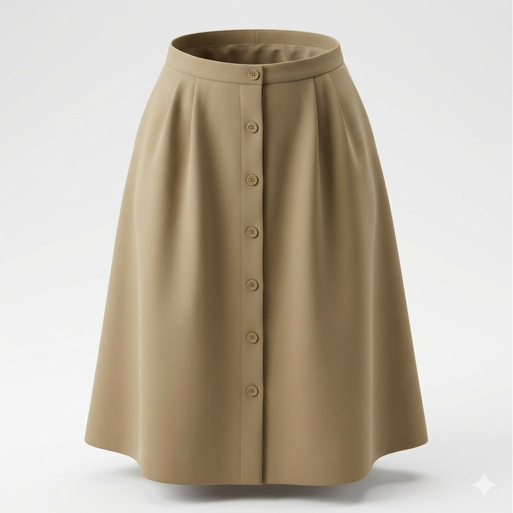 Briggs New York Vintage Wool Camel Color A Line 7 Button Skirt. No Marked Size